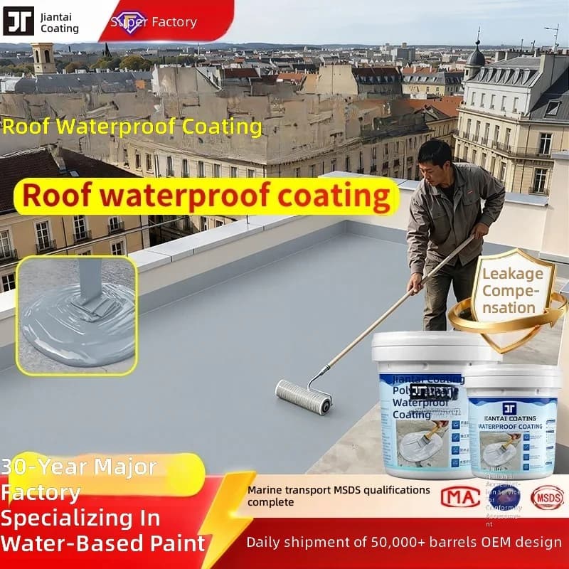 Polyurethane Waterproof Coating | Large Area Roof & Exterior Wall Leak Repair, Window Sill Crack Sealing - 1